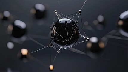 Dark spheres, interconnected, abstract network.