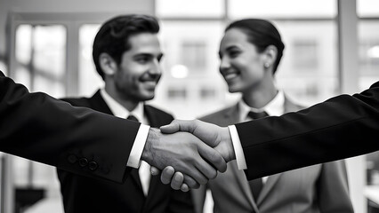 young business people meeting office handshake. shaking hands teamwork. agreement smiling and happy smiling success partnership introduction greeting businessman man introducing