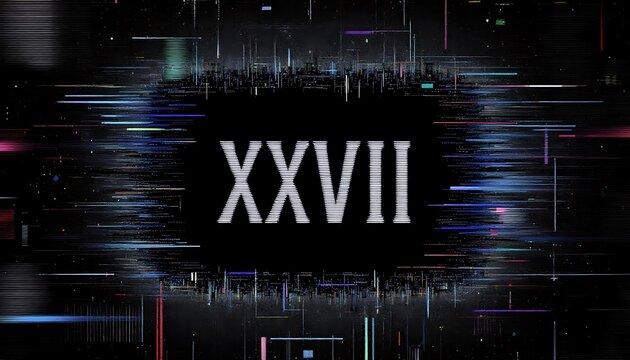 Digital Glitch Art: XXVII Roman Numeral Abstract