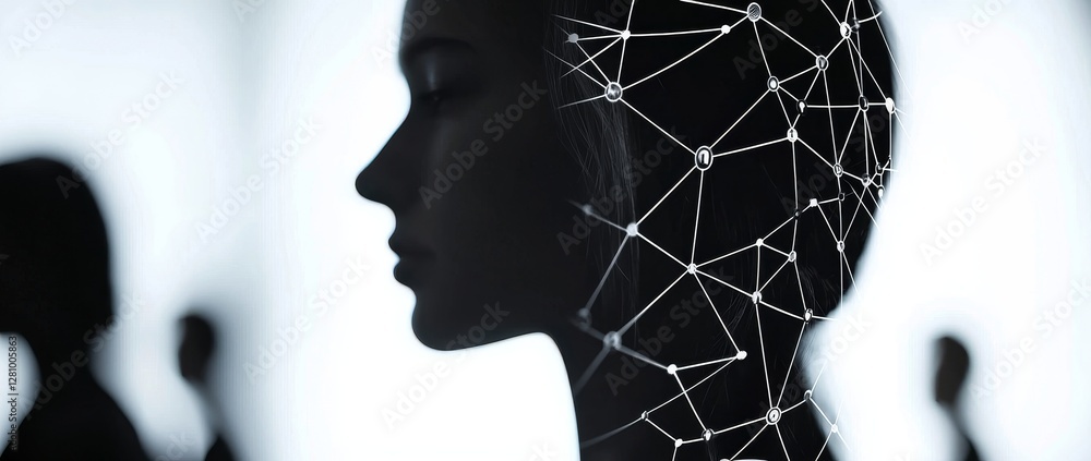 Poster website header banner representing double exposure people network structure for hr, focusing on huma