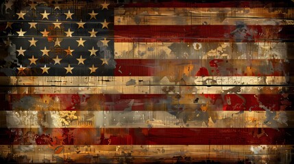 Us flag superimposed on financial chart in a tech inspired grunge style with grid pattern