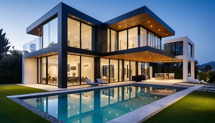 Fototapeta premium Modern architectural house exterior, luxury house architecture photo