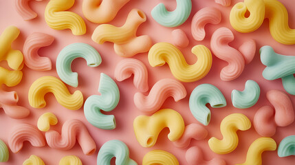 A playful arrangement of colorful macaroni pasta shapes