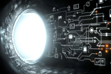 Digital science fiction artwork featuring an abstract futuristic environment