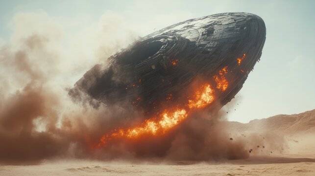 Crashing alien ship desert fiery explosion sci-fi film