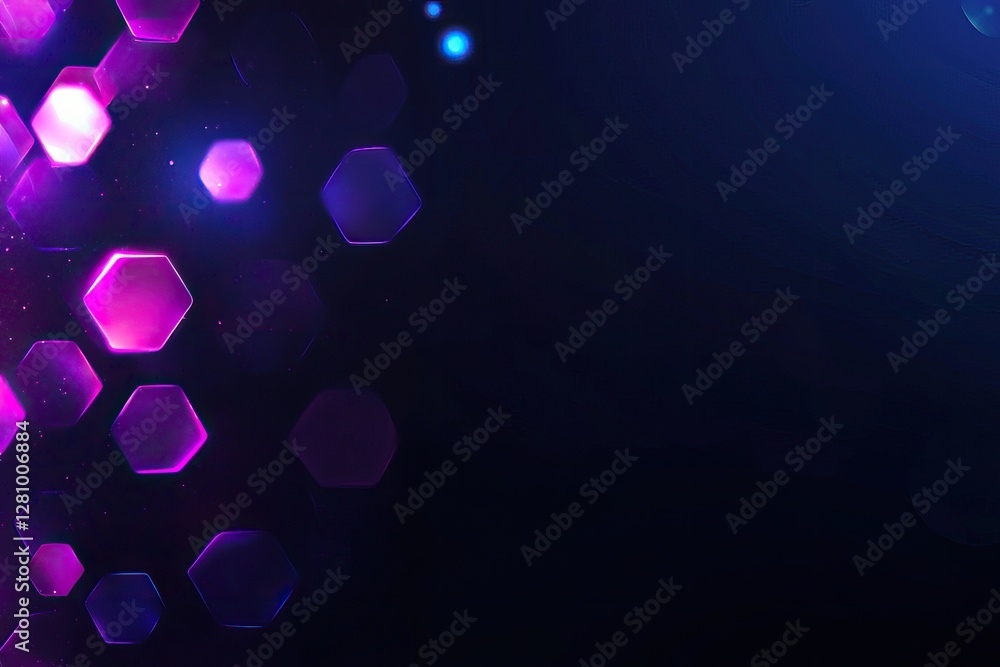 Canvas Prints abstract purple and blue hexagon lights bokeh background with copy space.