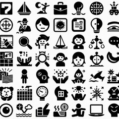  series of simple black-and-white clipart figures arranged in two rows, each with four distinct categories.
