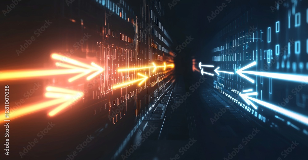 Aufkleber a 3d render shows a spaceship flying into a futuristic tunnel corridor, featuring abstract seamless 