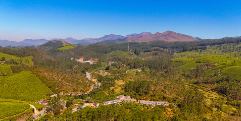 Stunning Aerial Perspective of Munnar’s Tea Plantations and Mountain Peaks