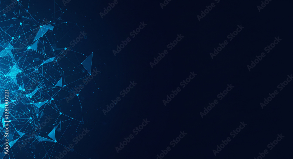 Poster blue glowing digital network nodes on dark background. abstract technology connection pattern with g
