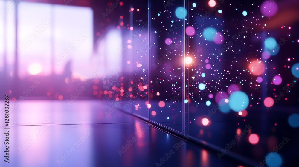 Poster a vibrant abstract background featuring colorful bokeh effects and soft light reflections.