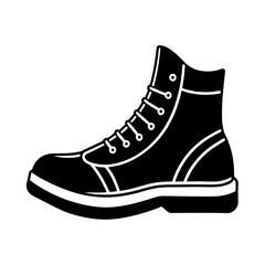 Simplistic running boot outline simple flat silhouette on white background