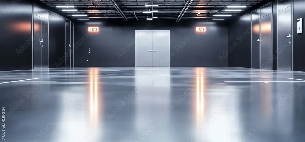 Aufkleber a 3d rendering of a futuristic spaceship-inspired garage is set in an elegant underground tunnel cor