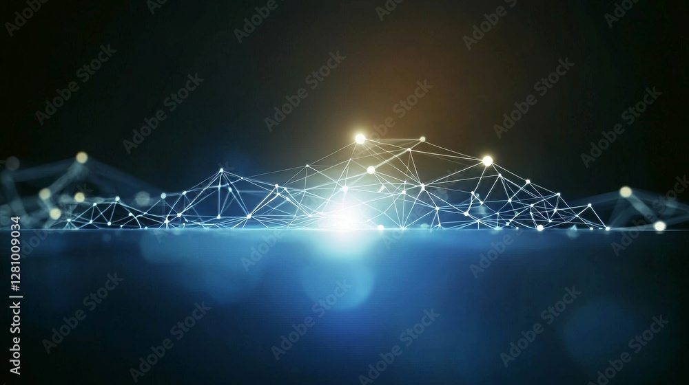 Poster a complex big data visualization is set against a stunning abstract blue digital background, where a