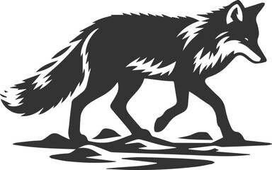 A fox walking carefully on icy ground animal vector silhouette