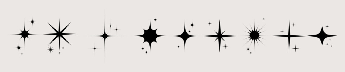 Futuristic stars sparkle icon collection. Set of stars shapes. Abstract cool stars vector design. Templates for design, posters, projects, banners, logo, and business cards. EPS 10.