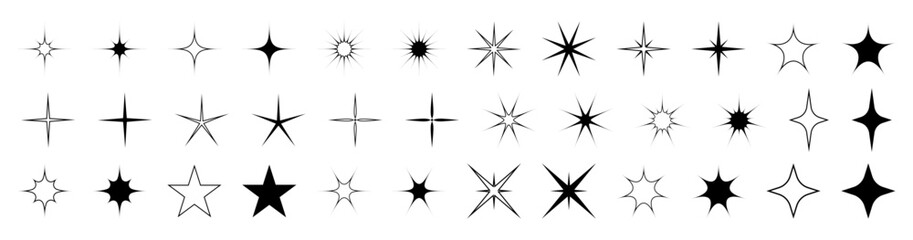Futuristic stars icon collection. Set of black stars shapes. Abstract cool stars vector design. Templates for design, posters, projects, banners, logo, and business cards. EPS 10.