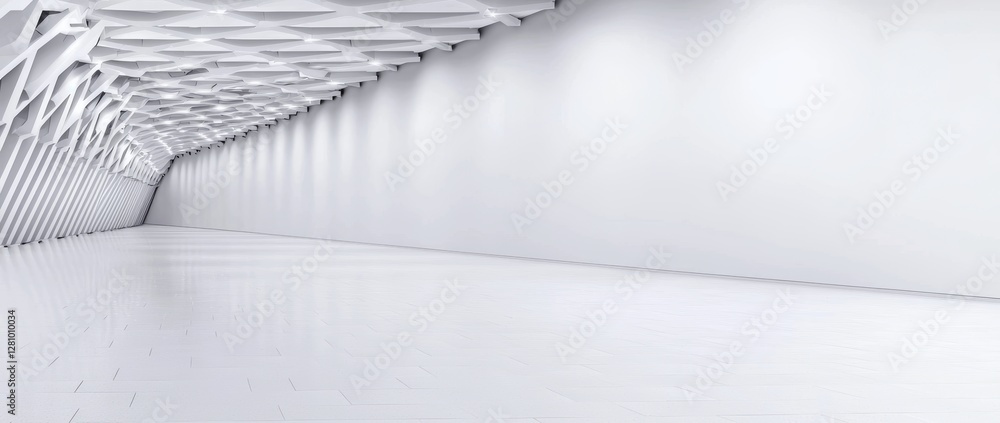 Aufkleber in a futuristic, sci-fi environment, a long, empty corridor is flanked by a triangular tunnel, with 