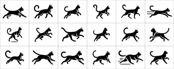 Set of silhouette running cat logo design vector template. black cat icon set © Mamun360