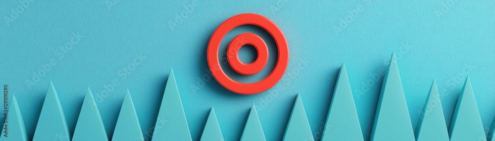 Aufkleber modern abstract composition with red target symbol on textured turquoise background and geometric sh