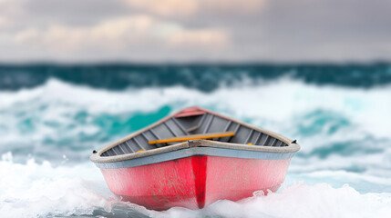 A lone fishing boat battles against the crashing waves, symbolizing the challenges faced in crisis management. This moment captures the essence of adaptability and resilience in uncertain times