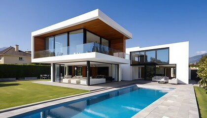 Fototapeta premium Modern architectural house exterior, luxury house architecture photo