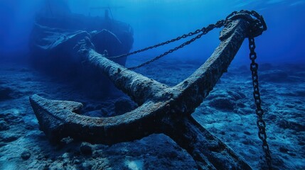 Naklejka premium Ancient Anchor's Underwater Legacy: A Sunken Shipwreck's Silent Guardian