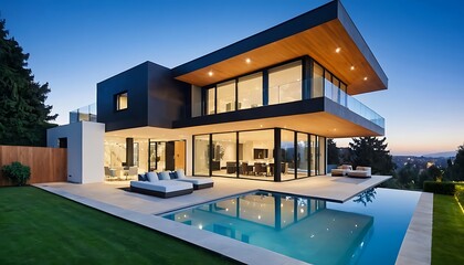 Modern architectural house exterior, luxury house architecture photo
