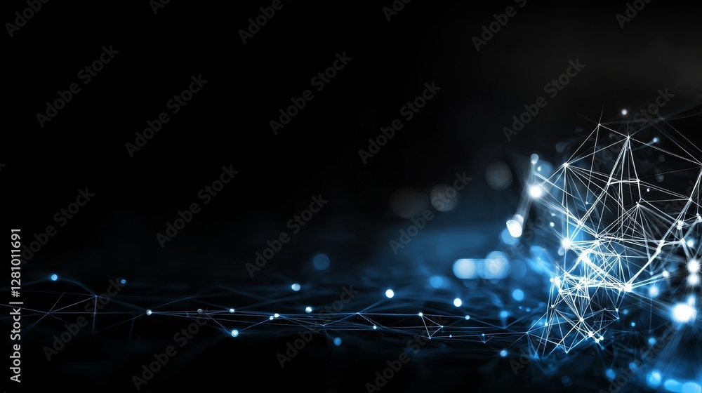 Poster a 3d rendering depicts an abstract digital wormhole, an intricate tunnel of blue and red sparkling p