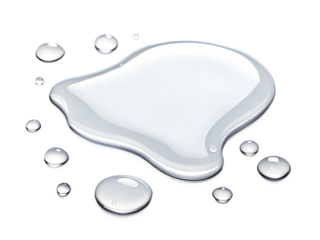 Clear water or gel splash with bubbles and scattered drops. Glossy, transparent liquid texture. Ideal for hydration, purity, or abstract design concepts. Isolated on white background.