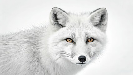 Naklejka premium Close-up portrait of a white arctic fox with intense amber eyes