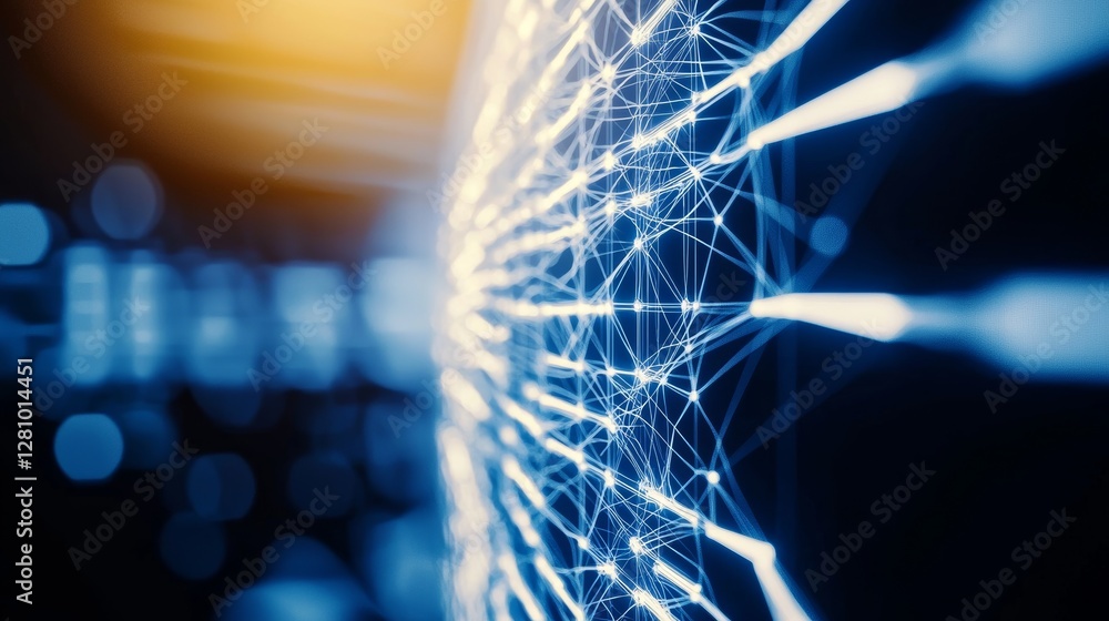 Poster a blue background features abstractly connected dots and lines, symbolizing a network of communicati