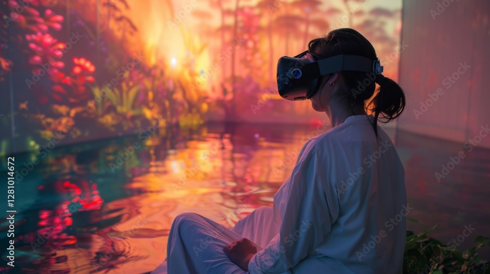 Leinwandbilder a person in a serene environment engages with virtual reality technology while surrounded by calming