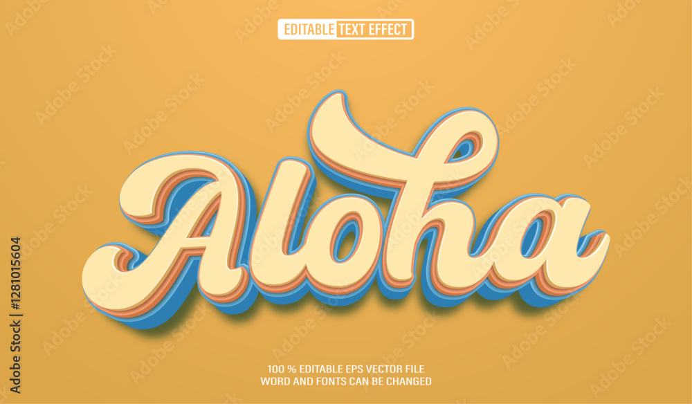 Poster editable 3d text style effect - aloha vintage text effect template