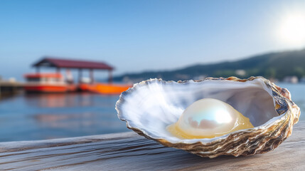 High-quality pearl in a shell.