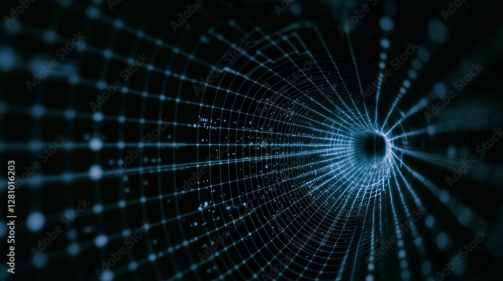 Poster an '80s retro sci-fi background serves as the setting for a futuristic grid landscape, rendered in a