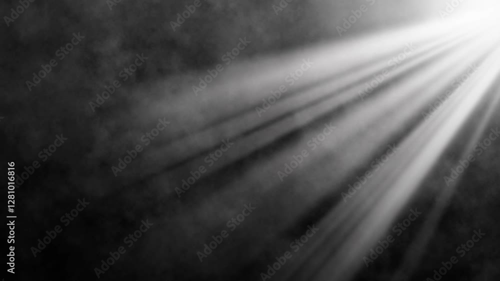 Poster swirling fog and light beams creating a hypnotic atmosphere - loopable monochrome light rays streami