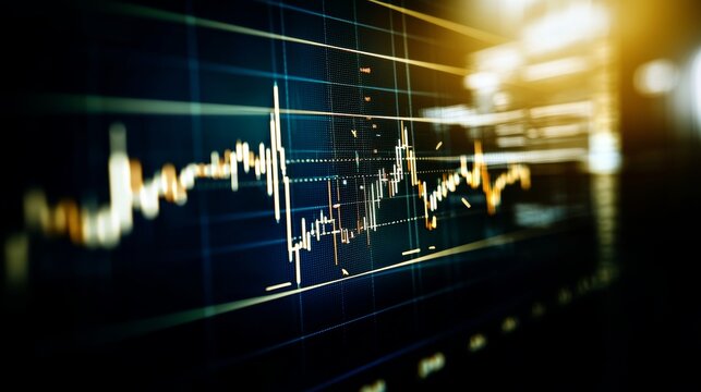 Worldwide web of global big data, financial gain and loss graph, backdrop for commerce, computer screen in perspective