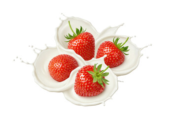 Isolated Multiple Strawberries Splashing in Milk