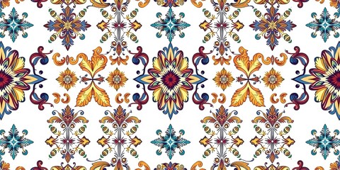 Monoline Ornate Christian Symbols Seamless Pattern with Intricate Details