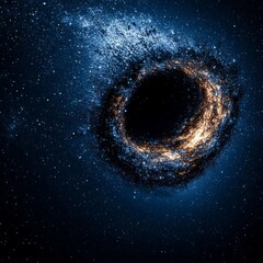 The universe contains a black hole, a wormhole, and stars that exist in outer space, while the center of a galaxy features a large black hole in the deep cosmos