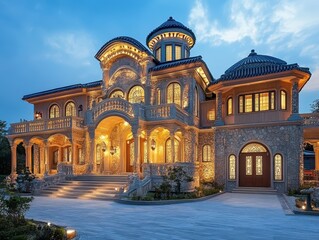 Obraz premium A massive mansion showcasing architectural beauty with ornate details