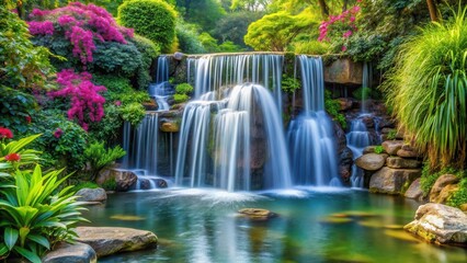 Soothing Waterfall in a Serene Garden , nature, calmness,  nature, calmness, relaxation