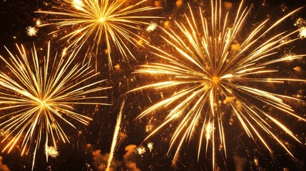 Vibrant night sky explodes with golden fireworks display