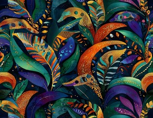 Seamless tropical pattern featuring flowers and banana leaves