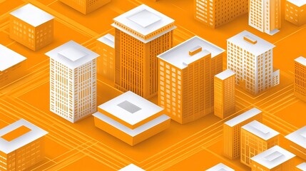 Minimalistic Isometric City Illustration with Soft Orange Buildings
