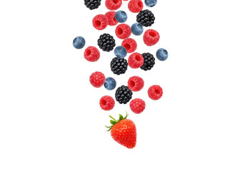Isolated Falling Mixed Berries with Strawberry
