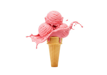 Isolated Strawberry Ice Cream Cone with Splash