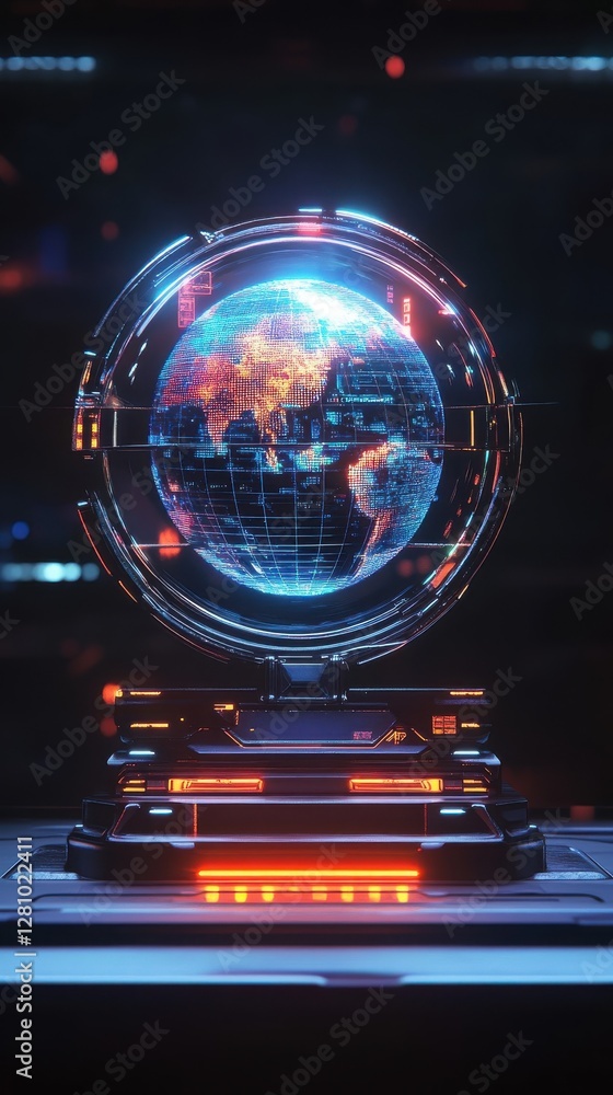 Poster futuristic digital globe display on tech base