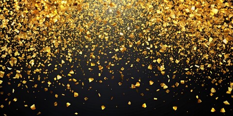 Photorealistic Golden Confetti Falling on Black Background